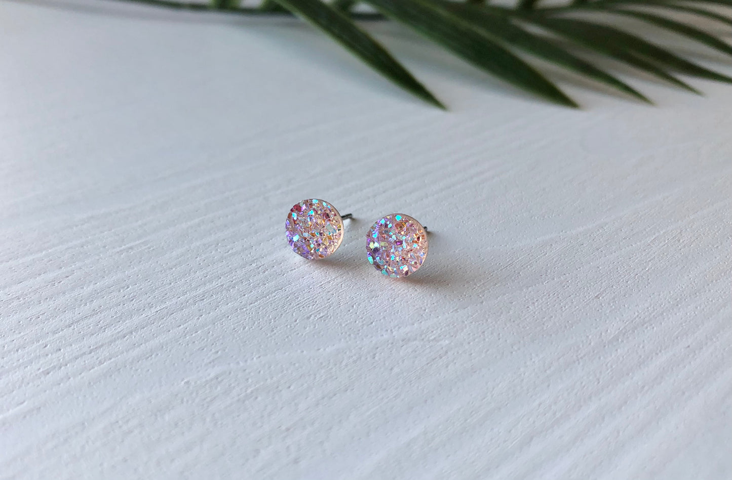 Pink Champagne Sparkle Stud Earrings - 8mm on Surgical Grade Stainless Steel