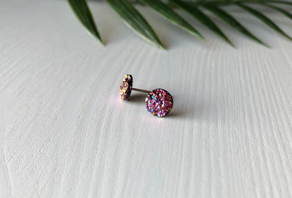 Pink Mermaid Sparkle Stud Earrings - 8mm on Surgical Grade Stainless Steel