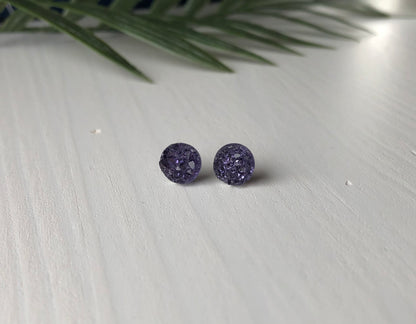 Purple Indigo Druzy Stud Earrings - 8mm on Surgical Grade Stainless Steel
