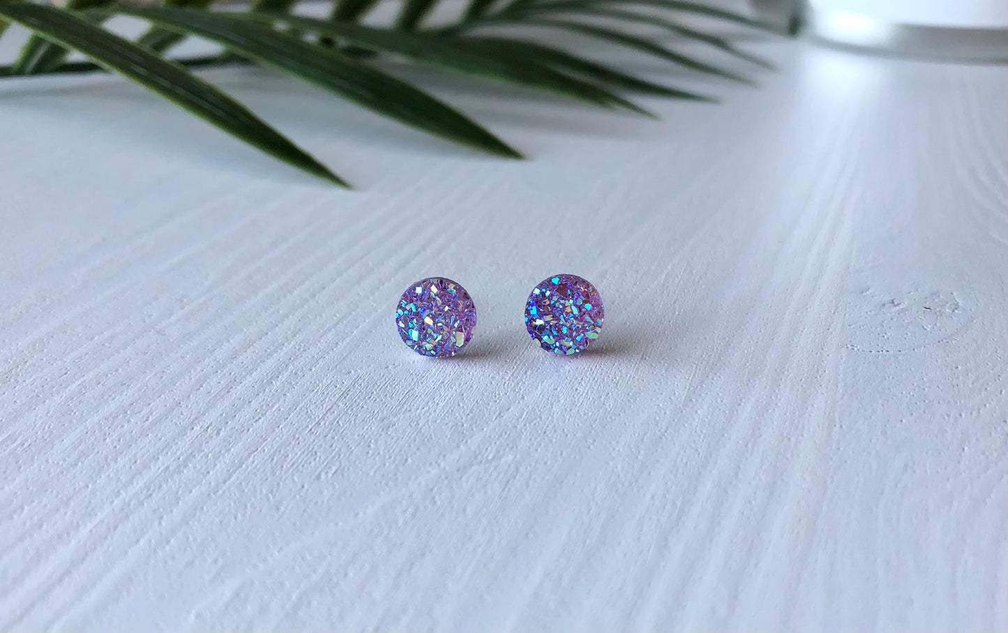 Lilac Sparkle Stud Earrings - 8mm on Surgical Grade Stainless Steel