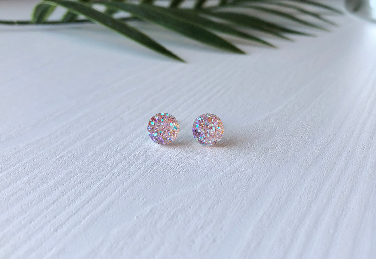 Pink Champagne Sparkle Stud Earrings - 8mm on Surgical Grade Stainless Steel