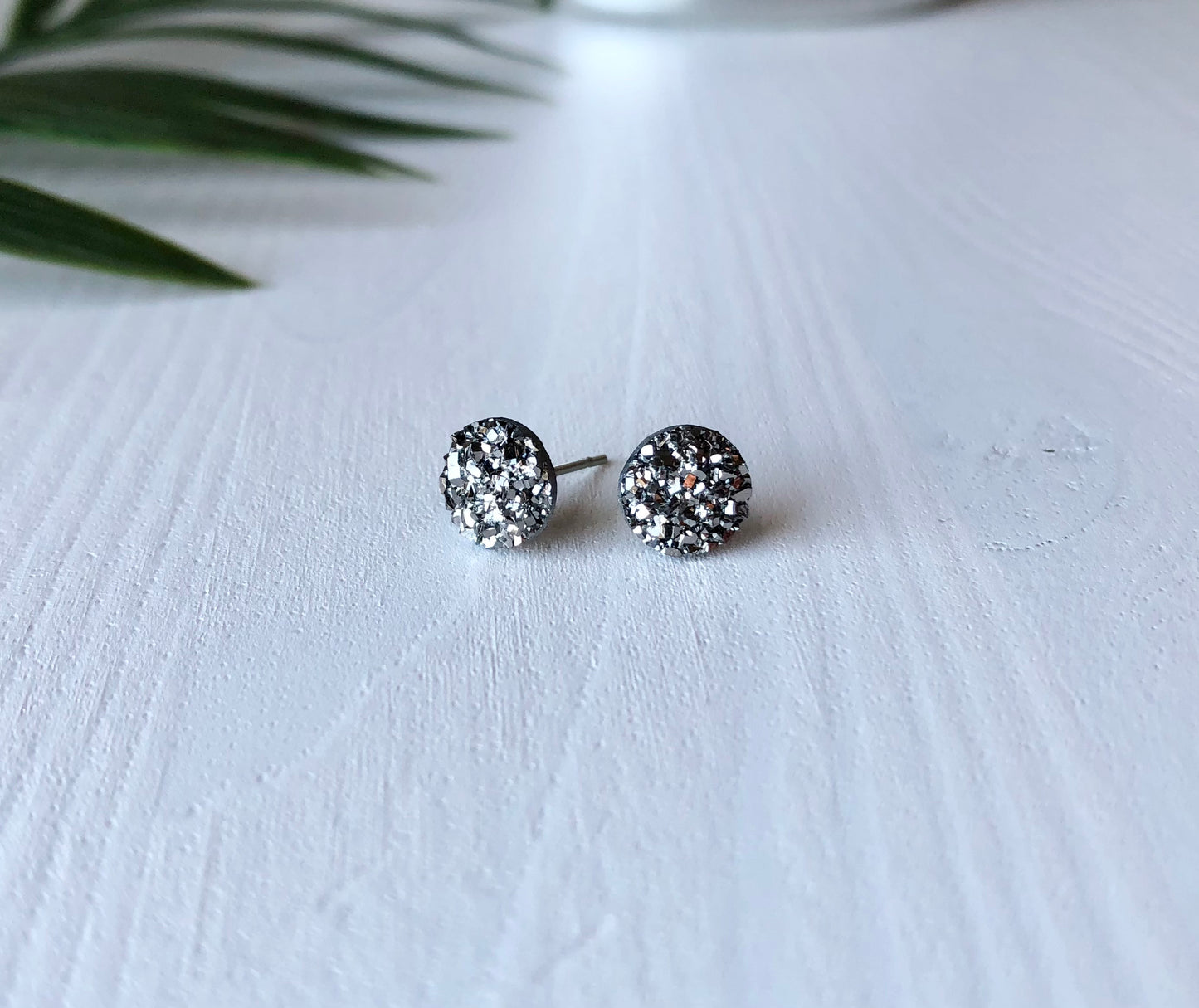 Gunmetal Sparkle Stud Earrings - 8mm on Surgical Grade Stainless Steel