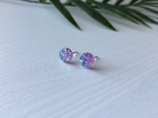 Lilac Sparkle Stud Earrings - 8mm on Surgical Grade Stainless Steel