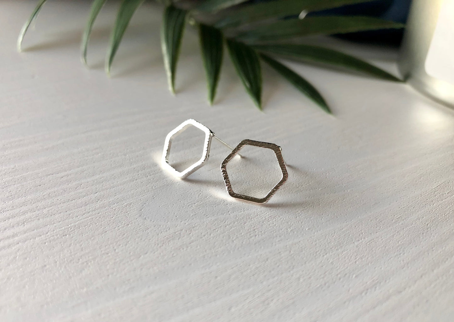 Hexagon Stud Earrings - Silver Finish