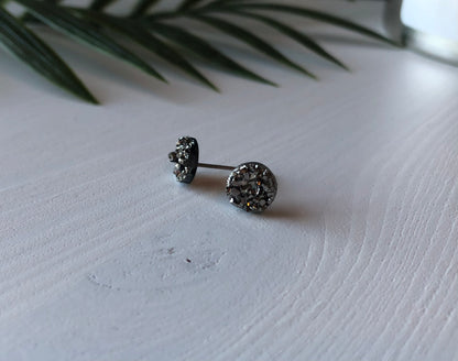 Gunmetal Druzy Stud Earring - 8mm Stone on Surgical Grade Stainless Steel