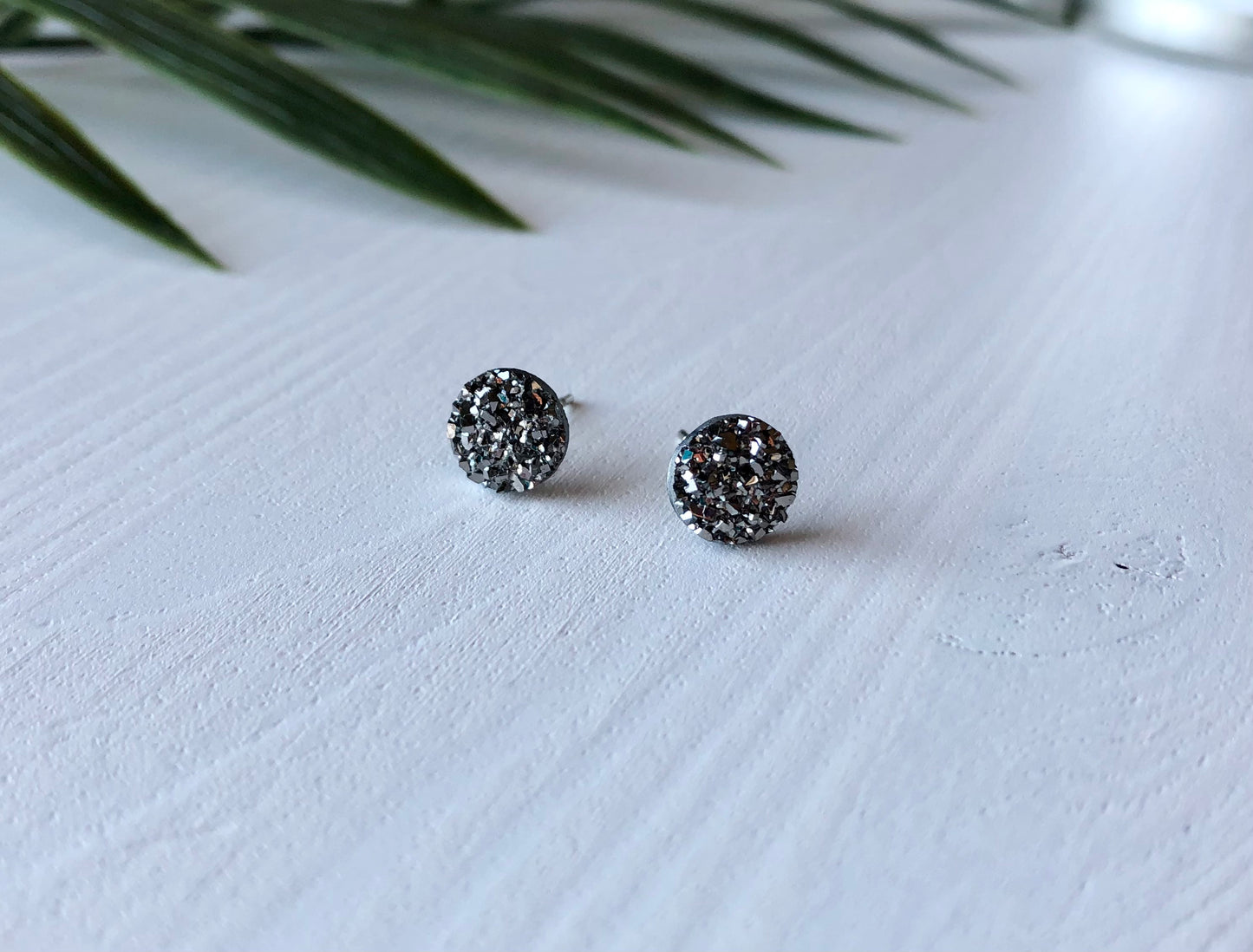 Gunmetal Sparkle Stud Earrings - 8mm on Surgical Grade Stainless Steel