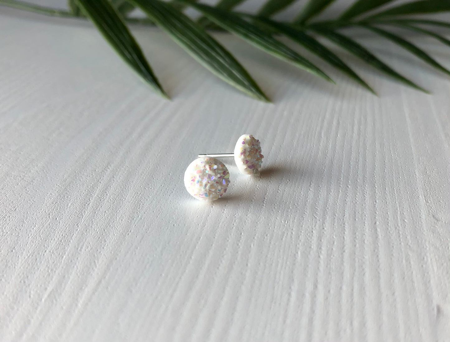 Pink Snow Sparkle Stud Earrings - 8mm on Surgical Grade Stainless Steel