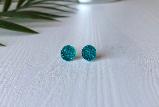 Teal Druzy Stud Earrings - 8mm on Surgical Grade Stainless Steel