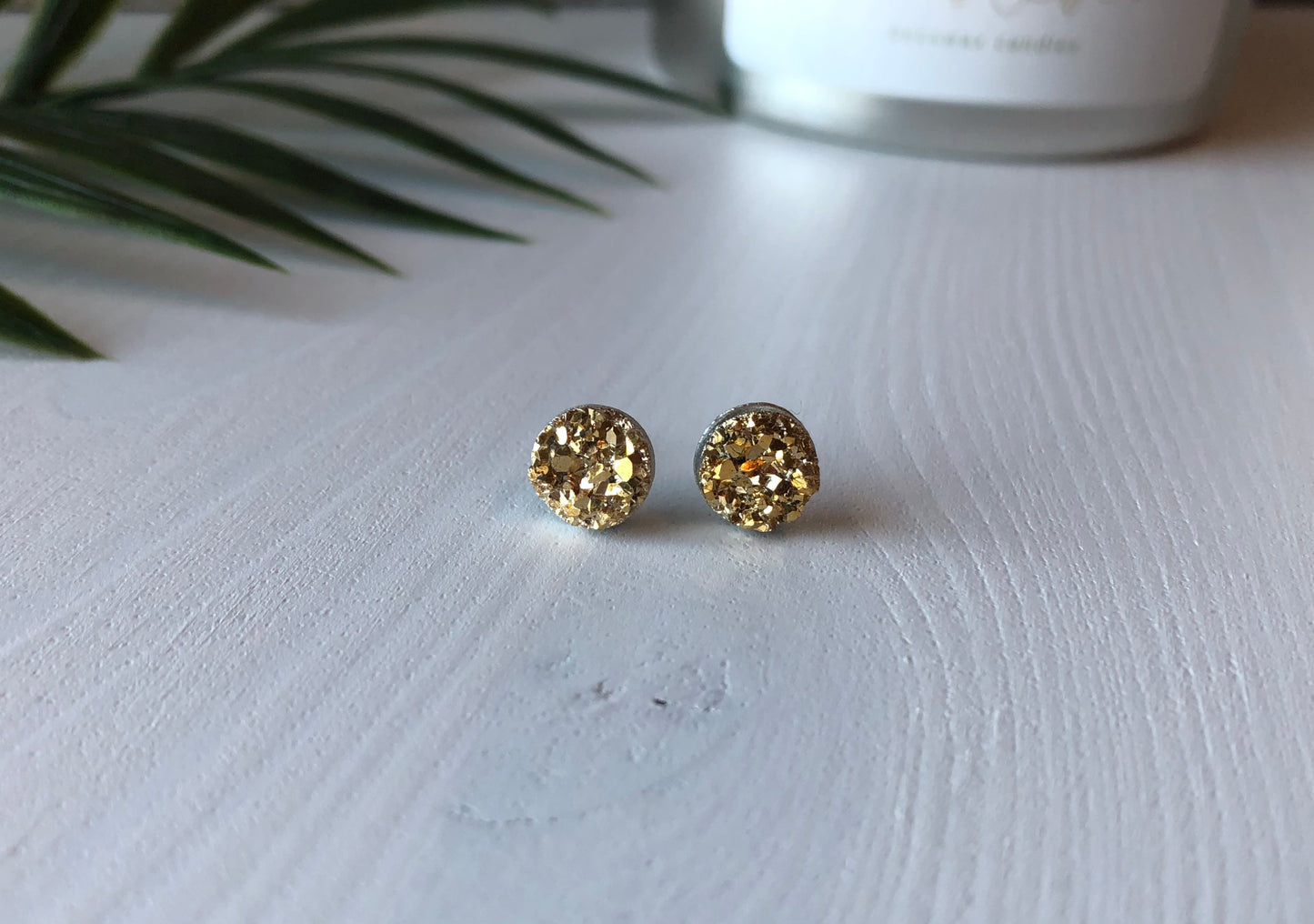 Gold Druzy Stud Earrings - 8mm on Surgical Grade Stainless Steel