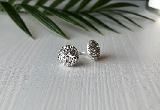 Bright Silver Sparkle Stud Earrings - 12mm on Stainless Steel Posts.