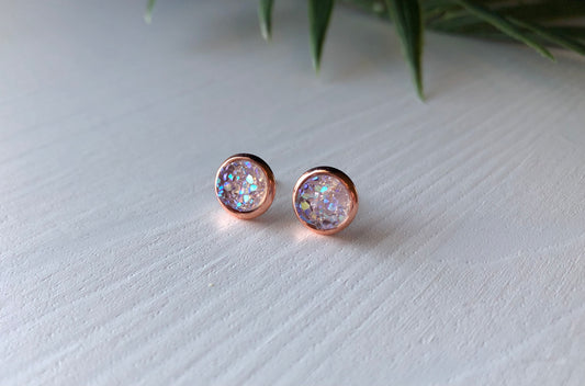 Lavender Druzy Stud Earrings - 8mm Stone on Rose Gold