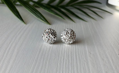 Bright Silver Sparkle Stud Earrings - 12mm on Stainless Steel Posts.