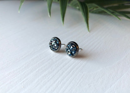 Icy Sapphire Druzy Stone Earring - 8mm on Gunmetal