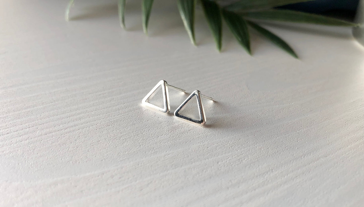 Triangle Stud Earrings - Silver Finish