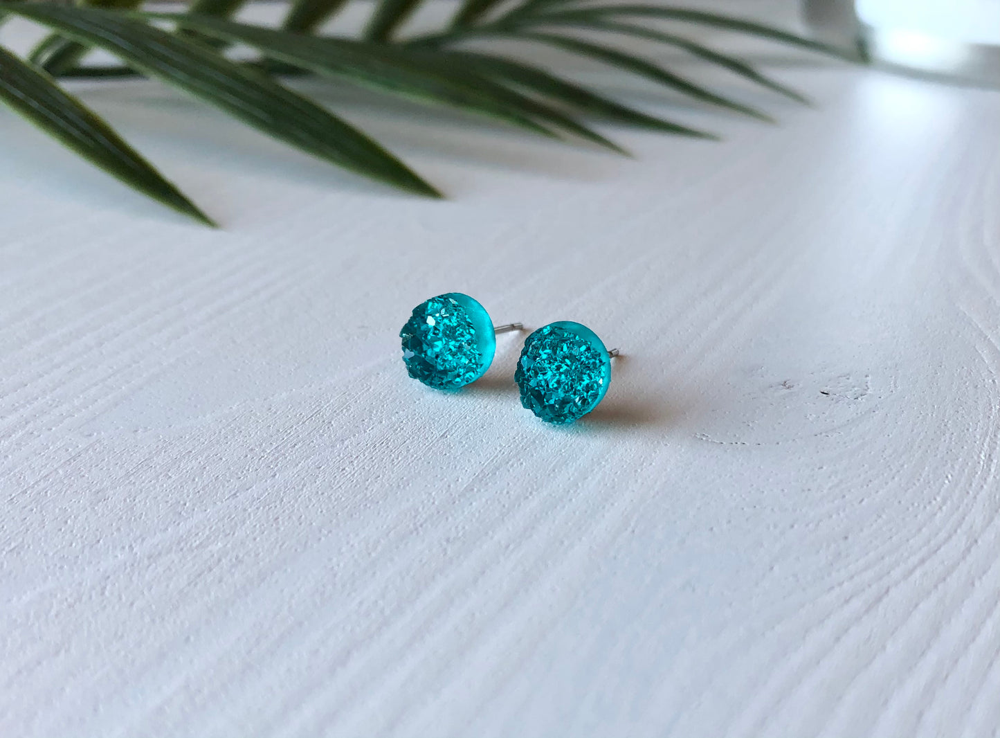 Teal Druzy Stud Earrings - 8mm on Surgical Grade Stainless Steel