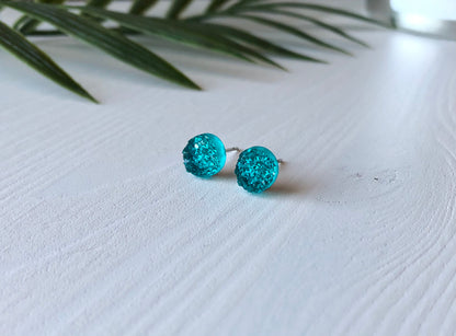 Teal Druzy Stud Earrings - 8mm on Surgical Grade Stainless Steel