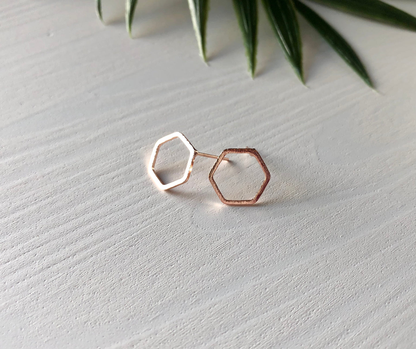 Hexagon Stud Earrings - Rose Gold Finish