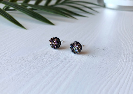 Purple + Gold Stone Stud Earrings - 8mm on Surgical Grade Stainless Steel